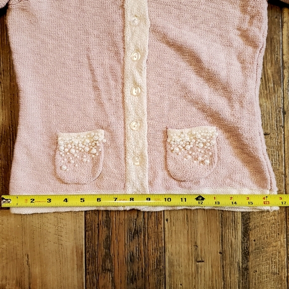 ❌️SOLD❌️ Chadwicks Pink & Cream Pearl Cardigan Small - Picture 10 of 11